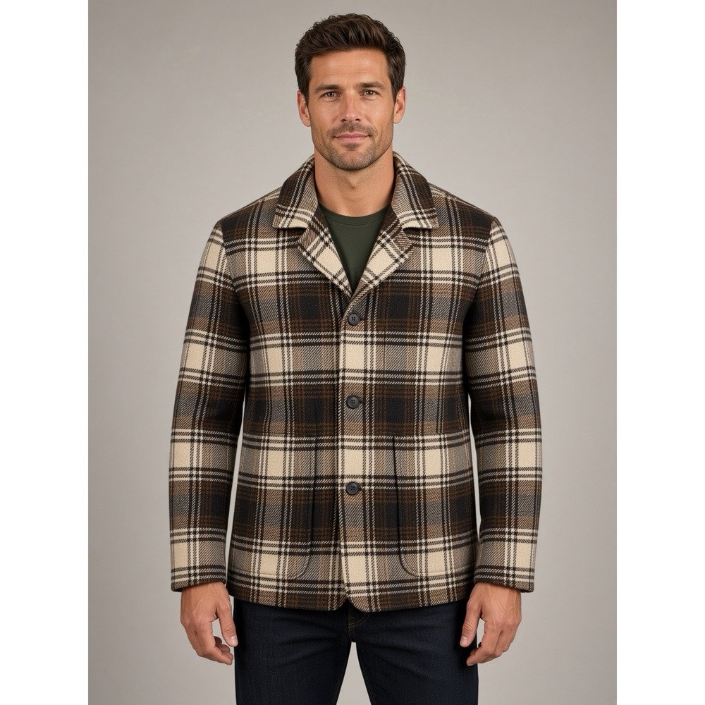 Todd Snyder Italian 100% Wool Walking Jacket in Brown Plaid Men Large NWOT $698